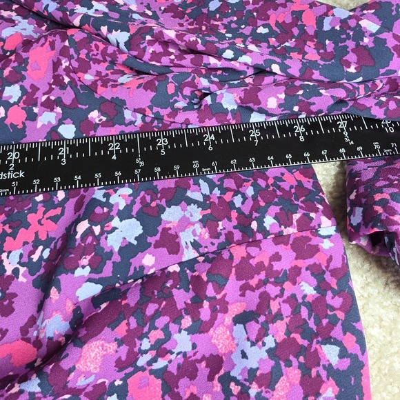 JM Collection Blouse Women 3X Purple Abstract Roll Tab Sleeve Split Neck Top - Picture 5 of 6